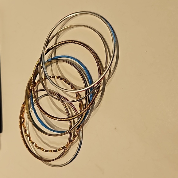 8 Silvertone, Goldtone, Blue & Red 2 3/4"Bangle Bracelets - Picture 4 of 4